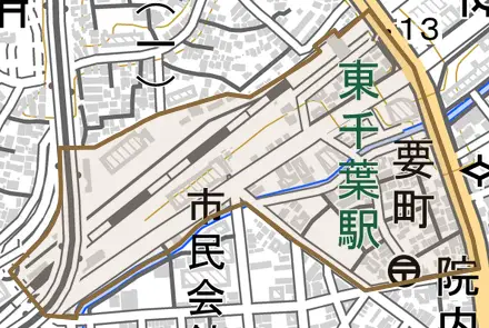 要町とその周辺の地図。町の範囲を重ねている