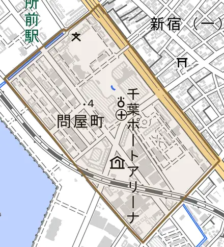 問屋町とその周辺の地図。町の範囲を重ねている