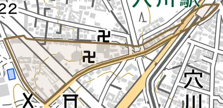穴川町とその周辺の地図。町の範囲を重ねている