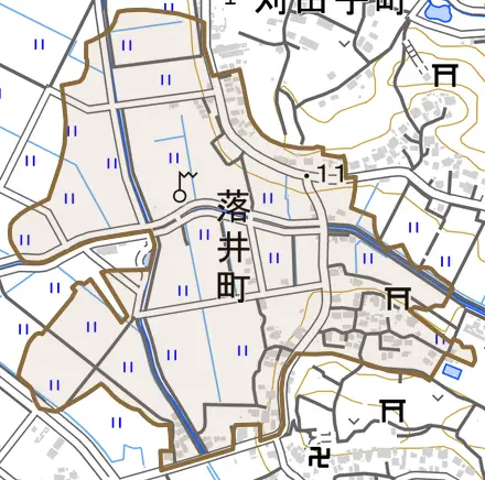 落井町とその周辺の地図。町の範囲を重ねている