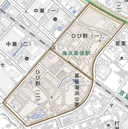 ひび野とその周辺の地図。町の範囲を重ねている
