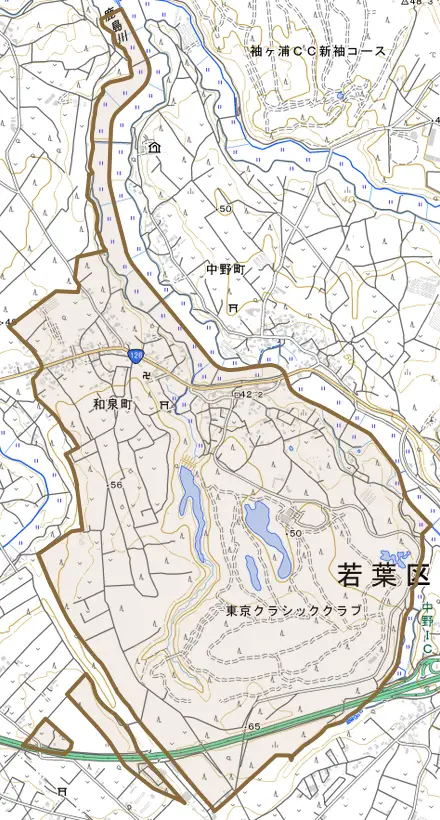 和泉町とその周辺の地図。町の範囲を重ねている
