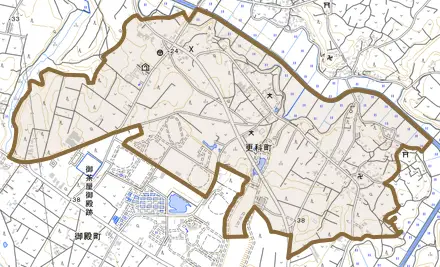 更科町とその周辺の地図。町の範囲を重ねている