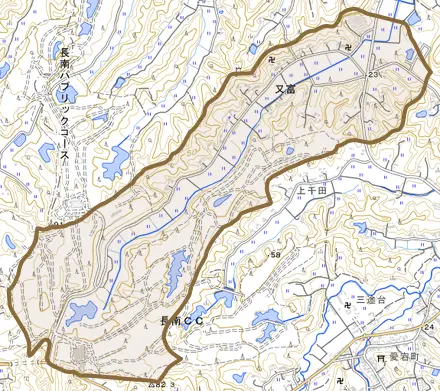 又富とその周辺の地図。町の範囲を重ねている