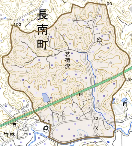 茗荷沢とその周辺の地図。町の範囲を重ねている