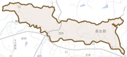 豊原とその周辺の地図。町の範囲を重ねている