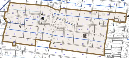 驚とその周辺の地図。町の範囲を重ねている