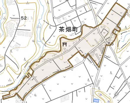 茶畑町とその周辺の地図。町の範囲を重ねている