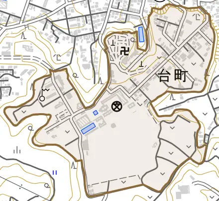 台町とその周辺の地図。町の範囲を重ねている
