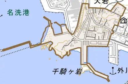 犬若とその周辺の地図。町の範囲を重ねている