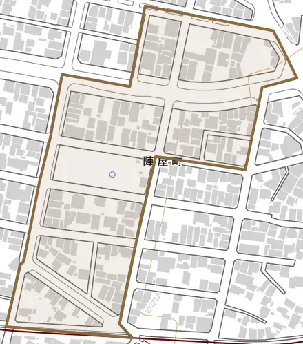 陣屋町とその周辺の地図。町の範囲を重ねている