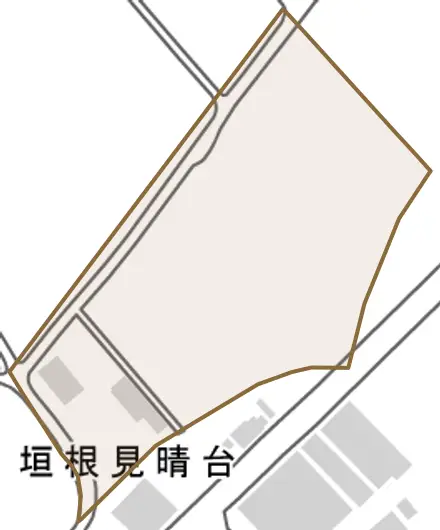 垣根見晴台とその周辺の地図。町の範囲を重ねている