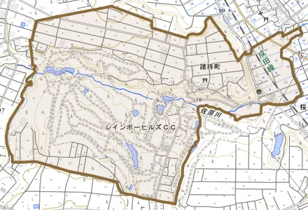 諸持町とその周辺の地図。町の範囲を重ねている