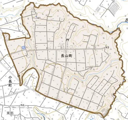 長山町とその周辺の地図。町の範囲を重ねている