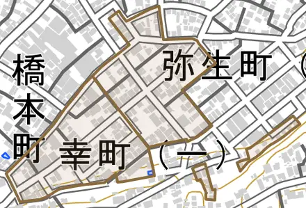 幸町とその周辺の地図。町の範囲を重ねている