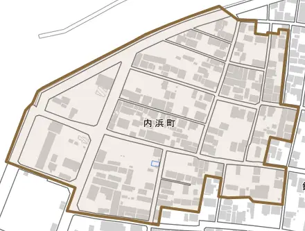 内浜町とその周辺の地図。町の範囲を重ねている