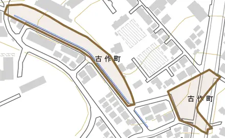古作町とその周辺の地図。町の範囲を重ねている