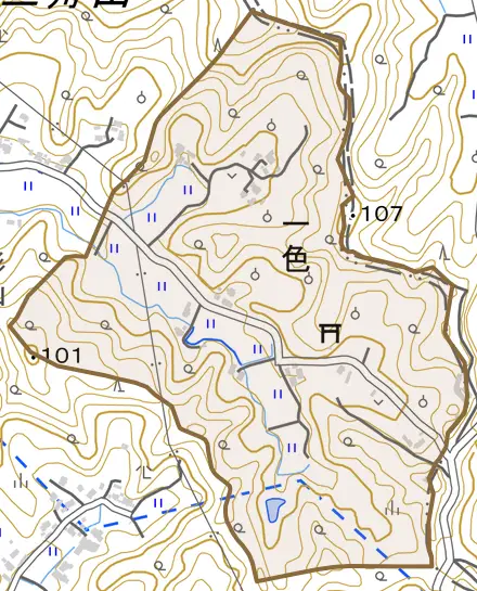 一色とその周辺の地図。町の範囲を重ねている