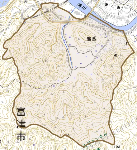 海良とその周辺の地図。町の範囲を重ねている