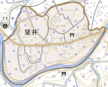 望井とその周辺の地図。町の範囲を重ねている