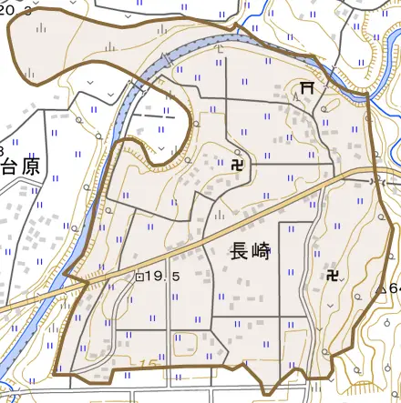 長崎とその周辺の地図。町の範囲を重ねている