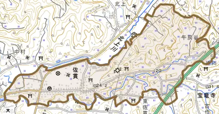 佐貫とその周辺の地図。町の範囲を重ねている