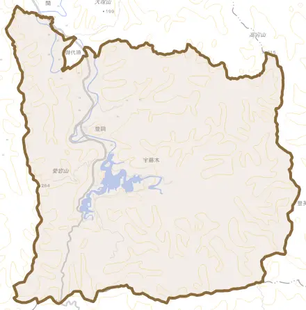 豊岡とその周辺の地図。町の範囲を重ねている