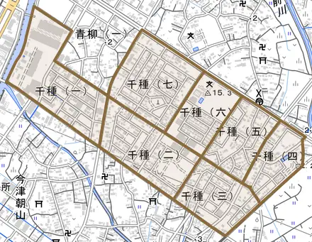 千種とその周辺の地図。町の範囲を重ねている