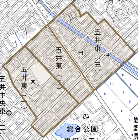 五井東とその周辺の地図。町の範囲を重ねている