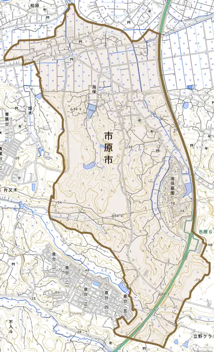 海保とその周辺の地図。町の範囲を重ねている