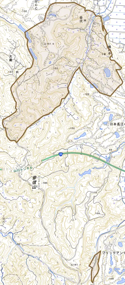 金沢とその周辺の地図。町の範囲を重ねている