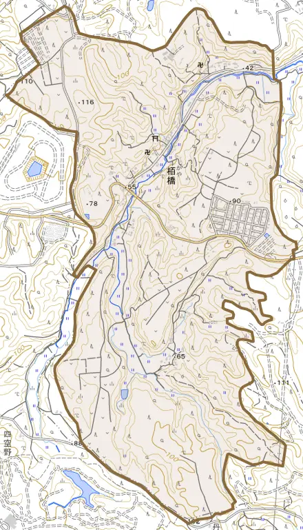 栢橋とその周辺の地図。町の範囲を重ねている