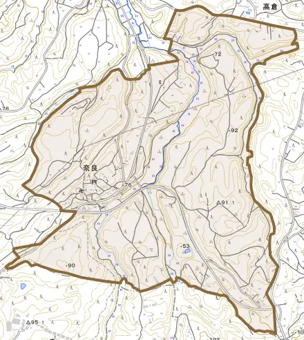 奈良とその周辺の地図。町の範囲を重ねている