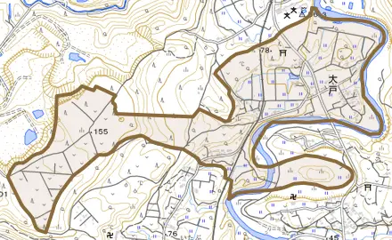 大戸とその周辺の地図。町の範囲を重ねている