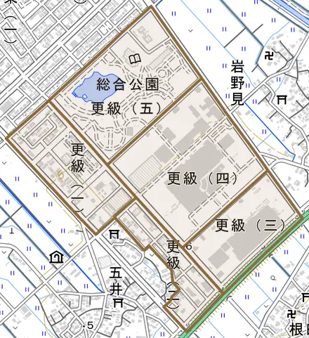 更級とその周辺の地図。町の範囲を重ねている