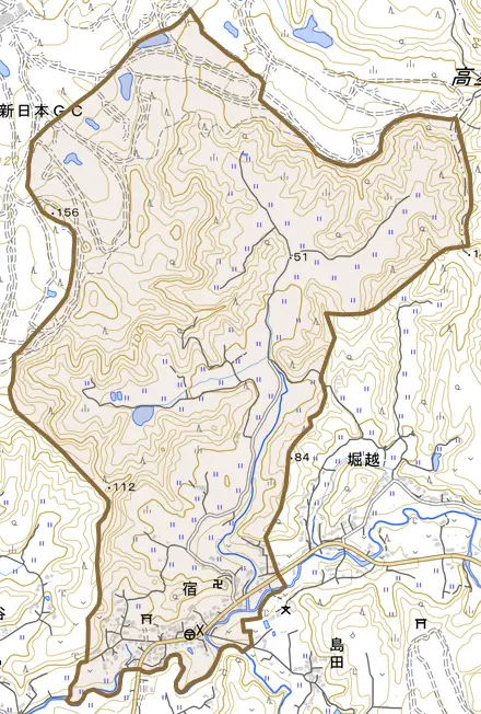 宿とその周辺の地図。町の範囲を重ねている