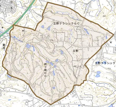 立野とその周辺の地図。町の範囲を重ねている
