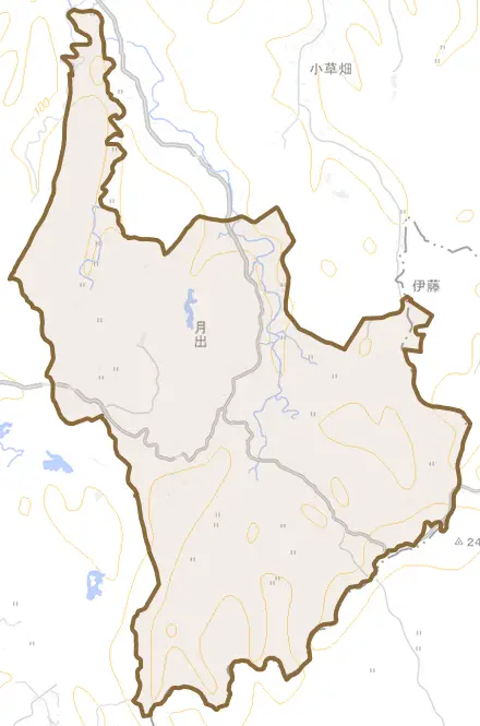 月出とその周辺の地図。町の範囲を重ねている