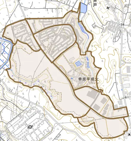 うるいど南とその周辺の地図。町の範囲を重ねている