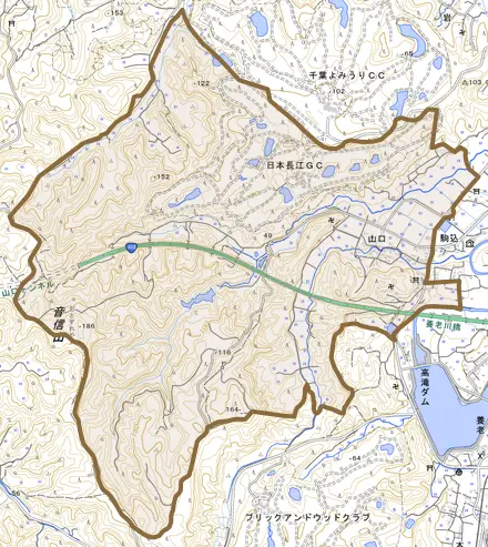山口とその周辺の地図。町の範囲を重ねている