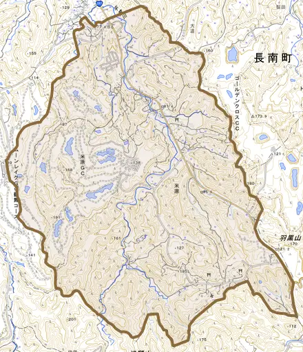 米原とその周辺の地図。町の範囲を重ねている