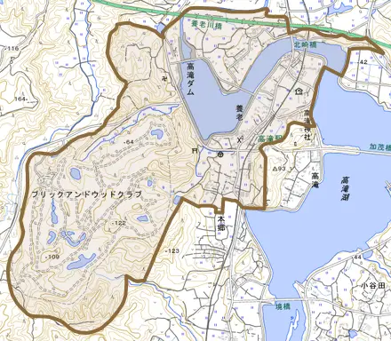 養老とその周辺の地図。町の範囲を重ねている