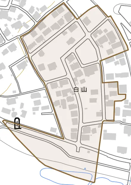 白山とその周辺の地図。町の範囲を重ねている