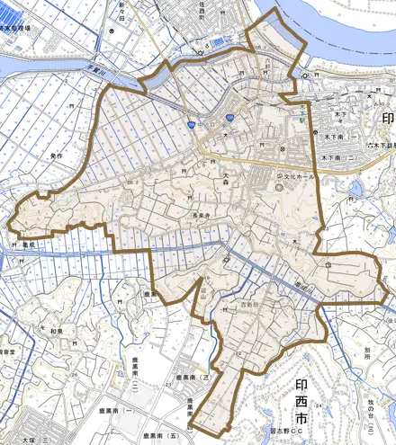 大森とその周辺の地図。町の範囲を重ねている