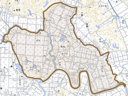 松丸とその周辺の地図。町の範囲を重ねている