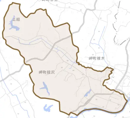 岬町榎沢とその周辺の地図。町の範囲を重ねている