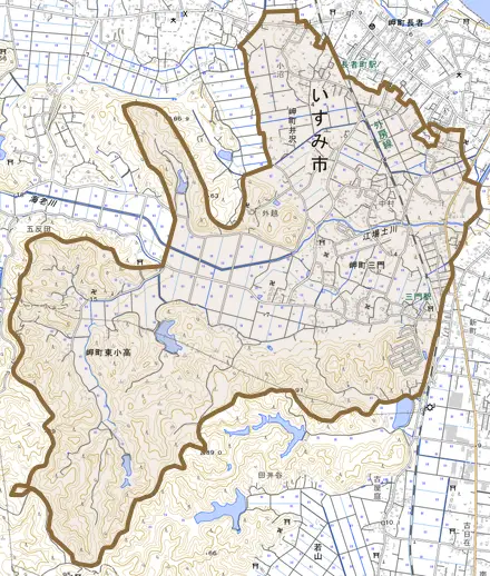 岬町井沢とその周辺の地図。町の範囲を重ねている