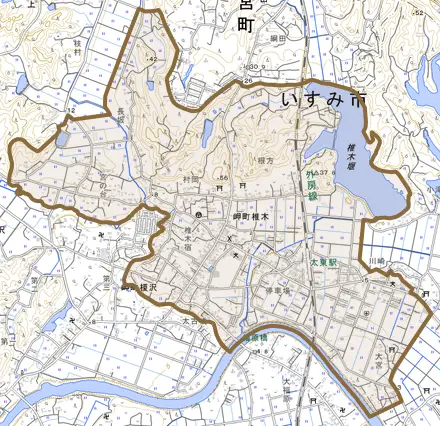 岬町椎木とその周辺の地図。町の範囲を重ねている