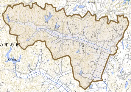岬町谷上とその周辺の地図。町の範囲を重ねている