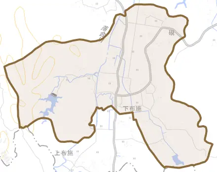 下布施とその周辺の地図。町の範囲を重ねている